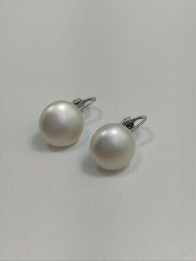 Vintage Crown Trifari Faux Pearl Button Clip-On Earrings Signed Designer Jewelry